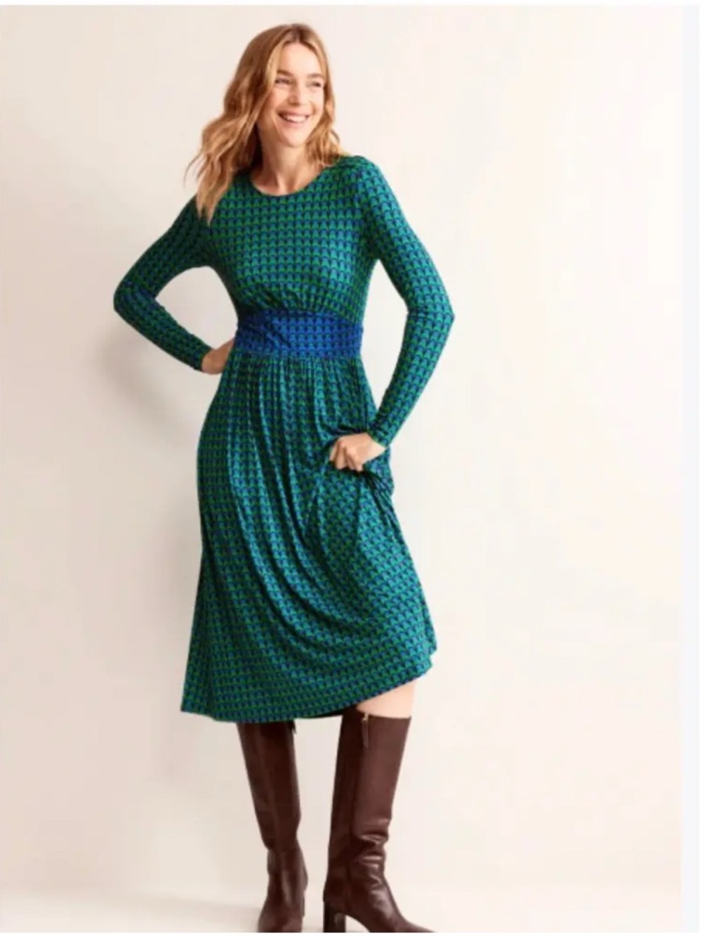 Boden Thea Midi Dress Veridian Green Geo Charm Print 6p